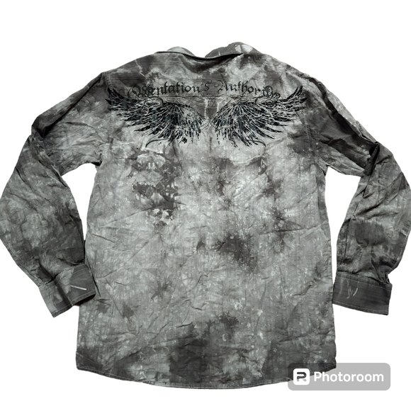 Eighty Eight Apparel Shirt Mens sz M Crosses Bleach Dye Button Up Y2k Grunge - Picture 2 of 6